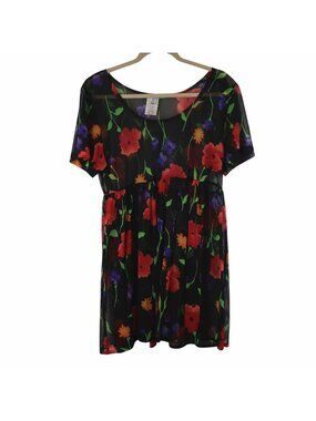 Illusions S/M VTG 90's Sheer Floral Mesh Dress Black Short Sleeve Made In USA